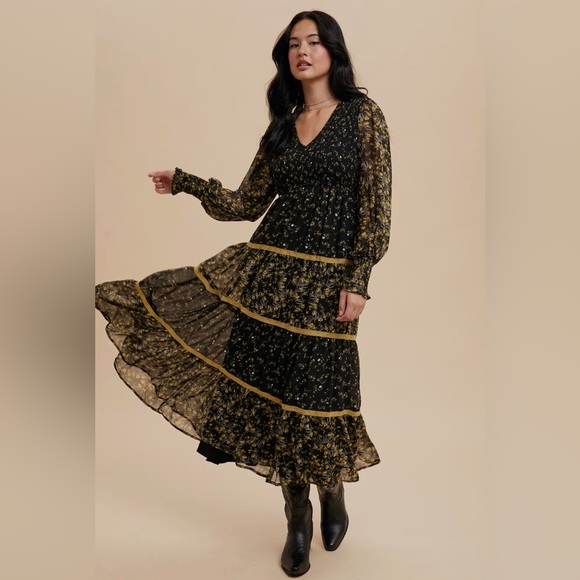 IN LOOM Mixed Media Smocked Floral Maxi - Picture 6 of 6